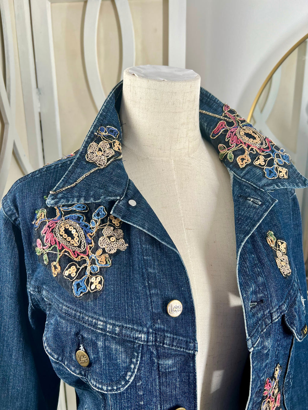 Vintage Denim Jacket with appliqué embroidered Detailing