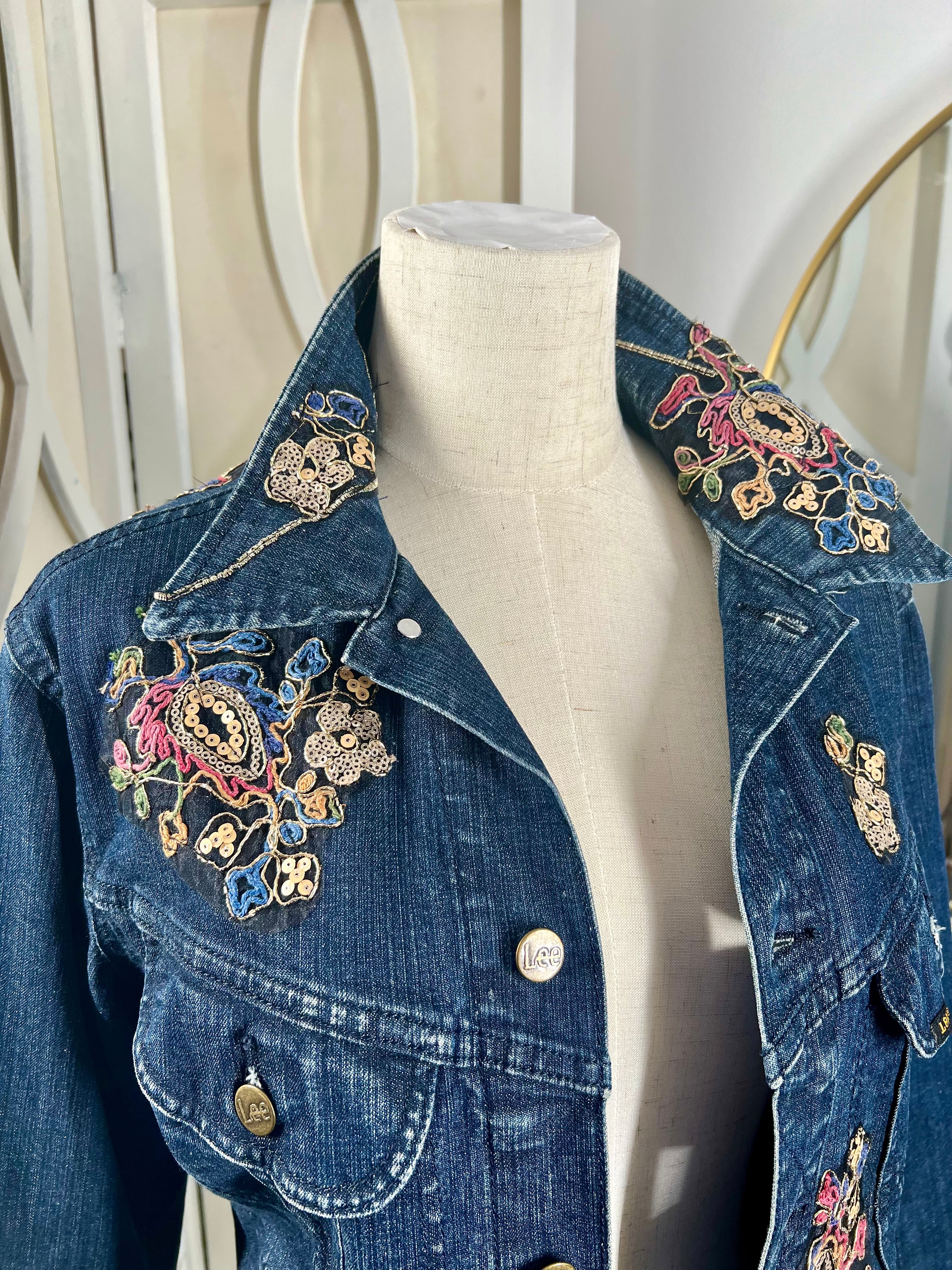 Vintage Denim Jacket with appliqué embroidered Detailing