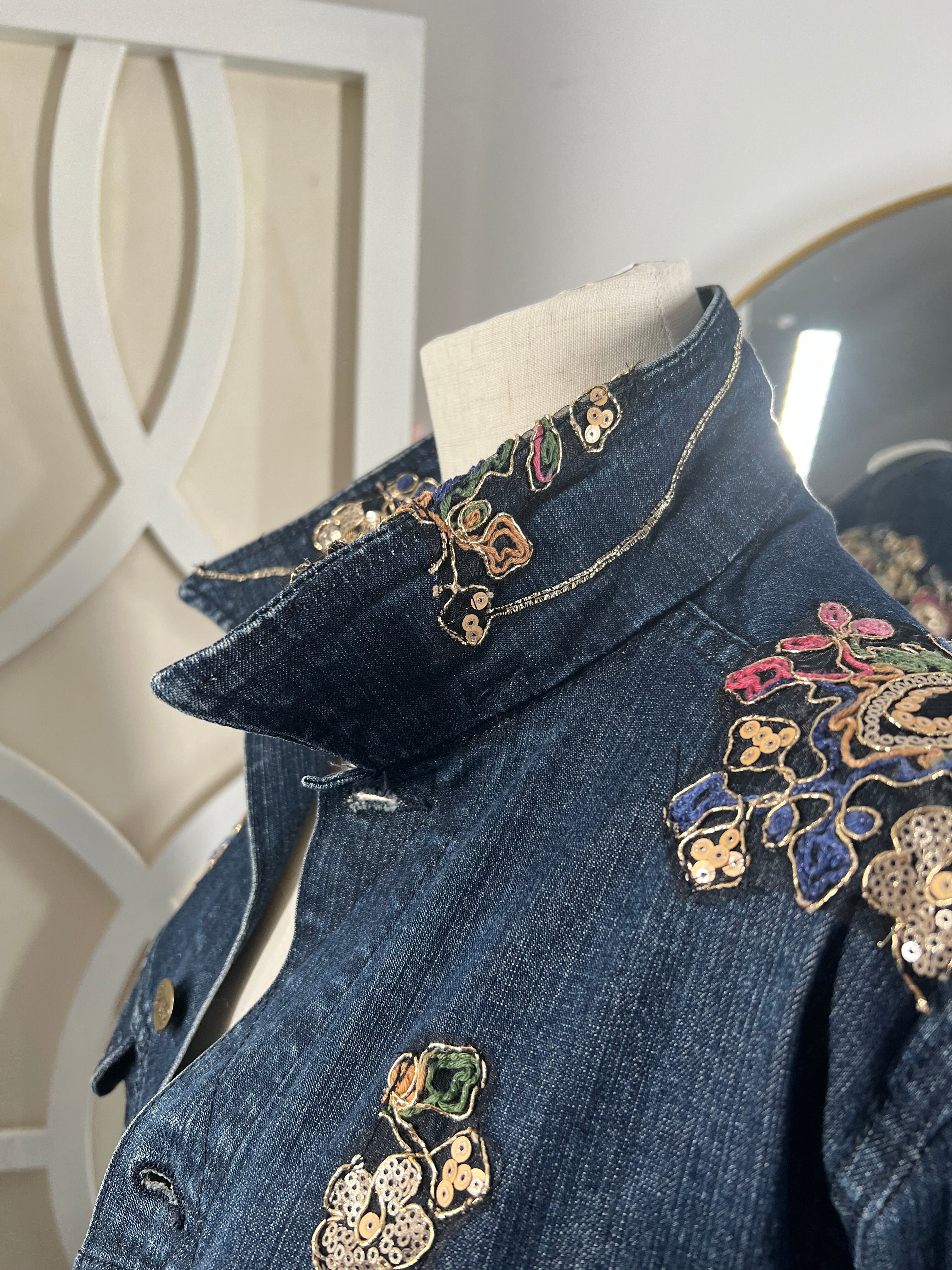 Vintage Denim Jacket with appliqué embroidered Detailing