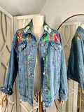 Tropical Print with Appliqué Embroidery Denim Jacket