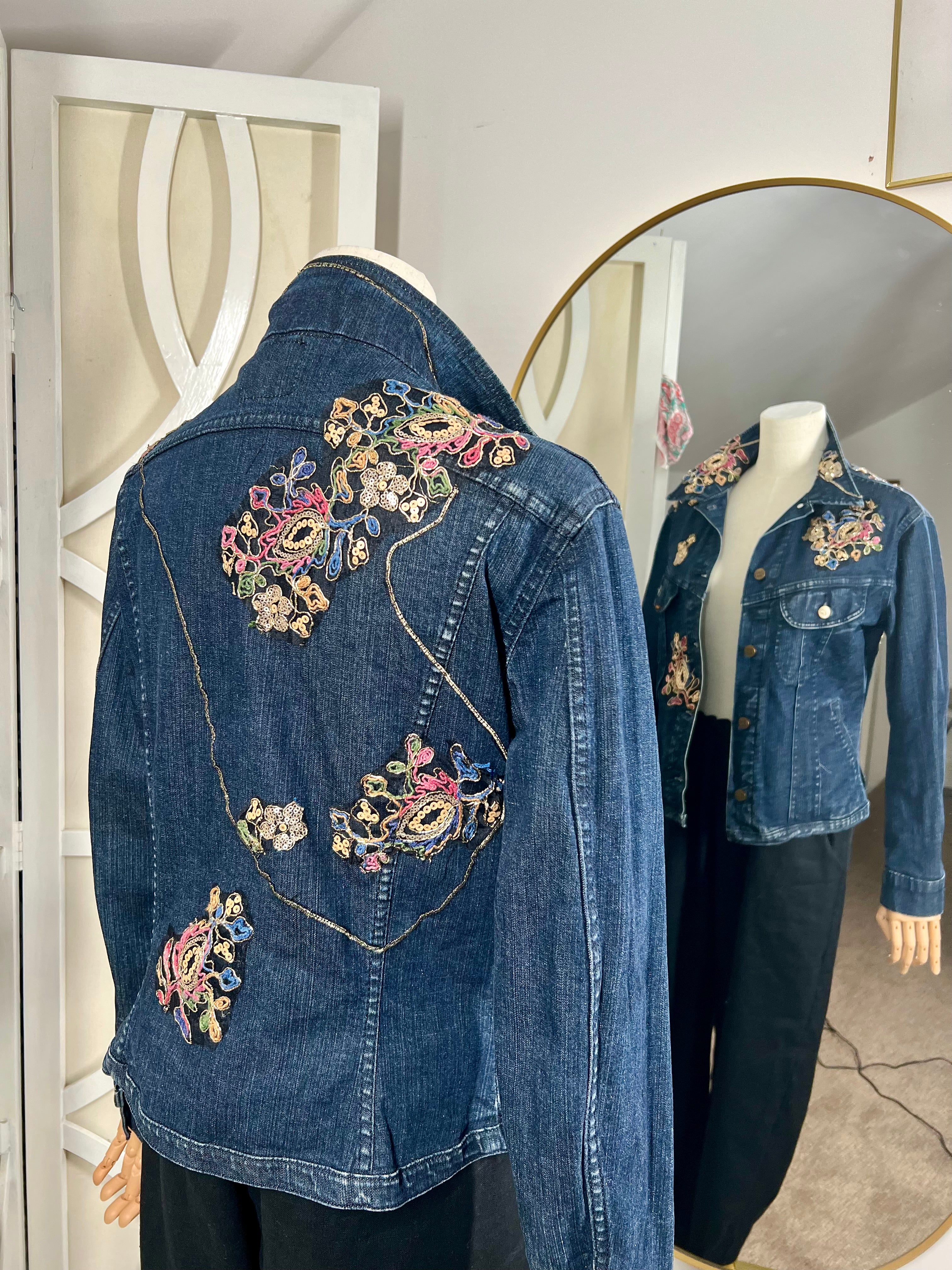 Vintage Denim Jacket with appliqué embroidered Detailing
